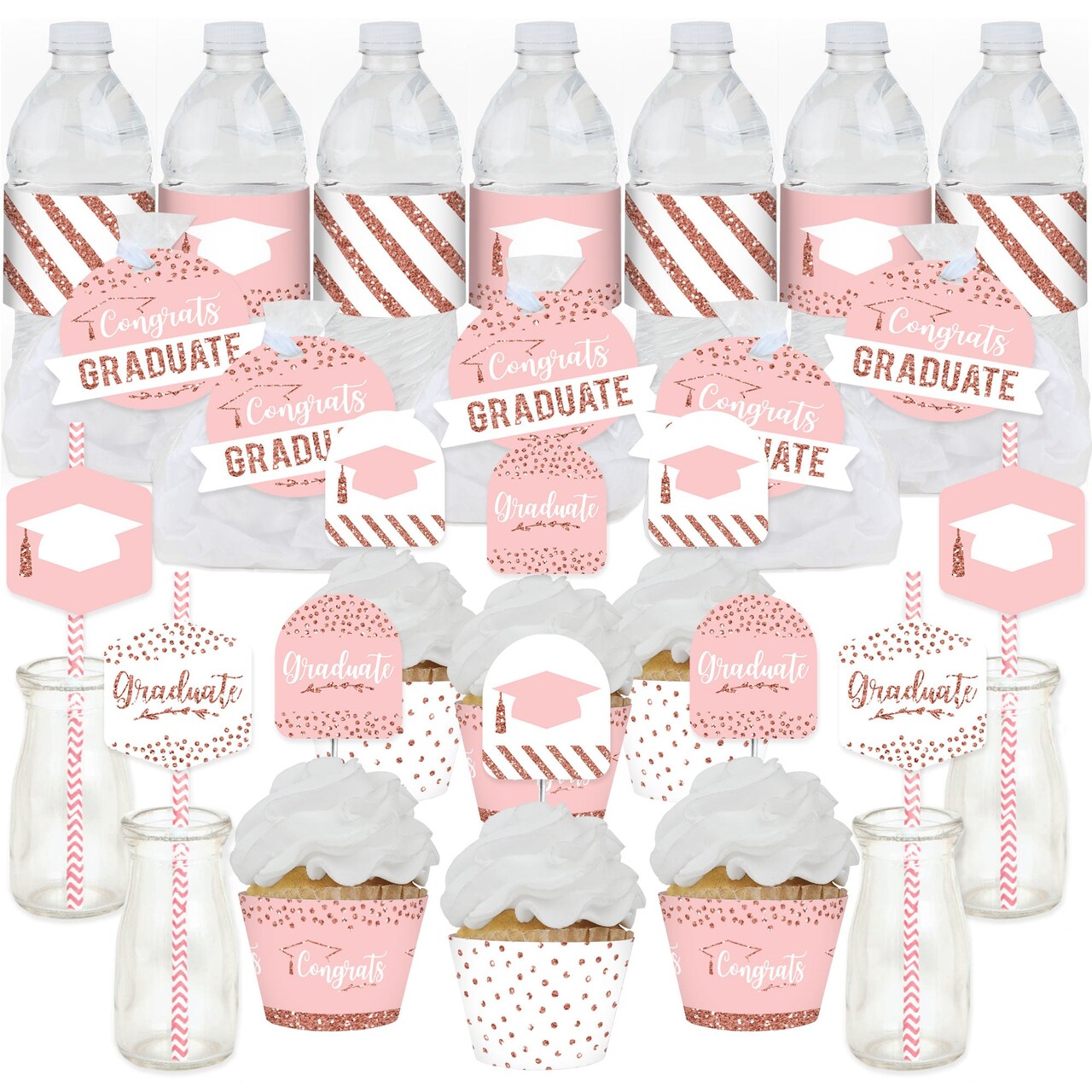 Big Dot of Happiness Rose Gold Grad - Graduation Party Favors and Cupcake Kit - Fabulous Favor Party Pack - 100 Pieces